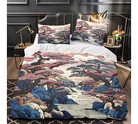 Paesaggio giapponese Set Di Copripiumino 3 Pezzi microfibra morbida stampa 3D con federe per cuscini incluso federe xilografia tradizionale copripiumino for ragazze e adulti Single（140x200cm）