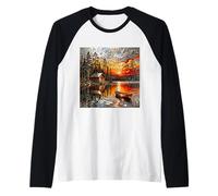Paesaggio in Metallo Goffrato Maglia con Maniche Raglan