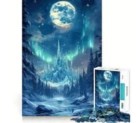 Paesaggio invernale con castello di ghiaccio e aurora boreale Puzzle da 1000 pezzi per ragazzi Gioco stimolante per la mente Montaggio sicuro e stabile Divertimento assicurato Attività serale