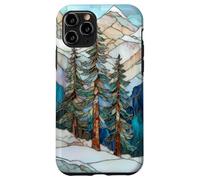 Paesaggio invernale Pino Alberi Stained Glass Xmas Celeste Custodia per iPhone 11 Pro