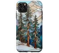Paesaggio invernale Pino Alberi Stained Glass Xmas Celeste Custodia per iPhone 11 Pro Max