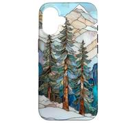 Paesaggio invernale Pino Alberi Stained Glass Xmas Celeste Custodia per iPhone 16