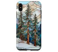 Paesaggio invernale Pino Alberi Stained Glass Xmas Celeste Custodia per iPhone XS Max