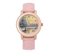 Paesaggio invernale Snow Tree River Orologio da polso da donna personalizzato moda cinturino morbido regali per compleanni San Valentino