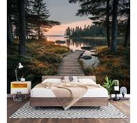 Paesaggio Jungleale E Lacustre Arte Per Pareti Sfondo Murale Camera Letto Moderna Carta da Parati Panoramica 3D Divano TV Scenario Mondialele Fotomurali Poster Decorazione Soggiorno Sala 450x315 cm