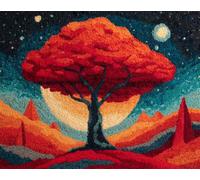 Paesaggio Kit All'Uncinettoalbero Rosso Fantasy Kit Per Tappeto Con Gancio,Grande Arazzo In Tela Prestampata,Ricamo Fai Da Te Per Zerbino Per Adulti 23x35in