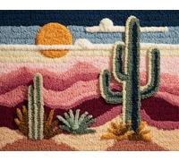 Paesaggio Kit All'Uncinettocactus Del Deserto Kit Per Lavori All'Uncinetto E Ricamo，Kits Per Tappeti Classici Con Uncinetto Per Adulti，Set Di Artigianato 3D Per Decorazioni Per La Cas 35x46in
