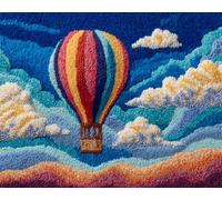 Paesaggio Kit All'Uncinettomongolfiera Sulla Spiaggia Kit Per Lavori All'Uncinetto E Ricamo，Kits Per Tappeti Classici Con Uncinetto Per Adulti，Set Di Artigianato 3D Per Decorazioni Pe 35x46in
