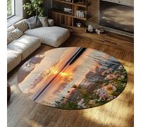 Paesaggio lungo il fiume tappeto rotondo tramonto lago design floreale tappeti pavimenti camera da letto appartamento camera degli ospiti ingresso arredamento lavabile morbido pelo basso 200x200cm