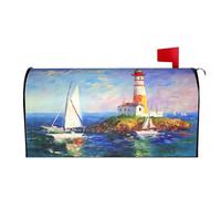 Paesaggio marino con barche, barche a vela e faro 02 Coperture per cassette postali, avvolgimenti magnetici, copertura per cassetta postale, decorazione per la casa e il giardino