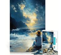 Paesaggio marino con figura e luce dorata, puzzle da 1000 pezzi per adulti, regalo, gioco di logica, divertimento lento, taglio preciso, regalo elegante (50x75cm)