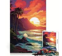 Paesaggio marino tropicale al tramonto con palme - Puzzle per ragazzi da 1000 pezzi - Divertimento intellettuale - Tempo ben speso - Bordi precisi - Regalo per le vacanze (38x52cm)