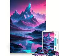 Paesaggio montano al neon con fiume - Puzzle per adolescenti da 1000 pezzi - Pensa in modo intelligente - Giocattolo per la casa - Passatempo - Taglio preciso - Regalo per le feste (38x52cm)