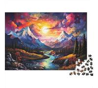 Paesaggio montano al tramonto Puzzle da 1000 pezzi Tramonto Montagna Fiume Valle Gioco educativo per adulti Decorazione per la casa Difficile Stimolante Regalo di compleanno 70x50cm/1000pcs