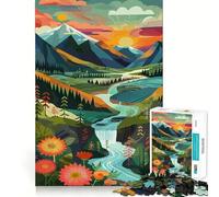 Paesaggio montano con cascata Puzzle difficile per adulti da 1000 pezzi Gioco di logica Divertimento rilassante Opera d'arte ben definita (50x75cm)