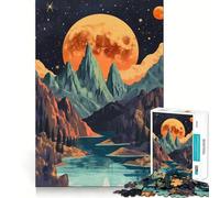 Paesaggio montano con luna gigante Puzzle per adulti da 1000 pezzi Gioco per l'esercizio mentale, antistress, da assemblare Un regalo perfetto (38x26cm)