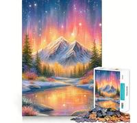 Paesaggio montano invernale con aurora boreale Puzzle da 1000 pezzi per ragazzi,stimolante per la mente Incastri precisi,senza spazi vuoti Attività rilassante di gruppo al chiuso (38x52cm)