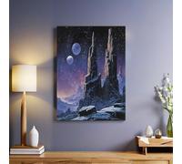 Paesaggio Montano Quadro Artistico su Tela cielo stellato spazio stelle 30 x 20 cm Stampa Moderna con Cornice Decorazione Murale per Casa Soggiorno Camera Cucina Bagno Hotel Ufficio