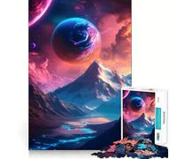 Paesaggio montano surreale con pianeti - Puzzle per ragazzi da 1000 pezzi - Sviluppa la memoria - Divertimento lento - Bordi puliti - Regalo di Natale 38x52cm