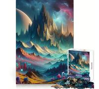 Paesaggio montano surreale, puzzle da 1000 pezzi per ragazzi, gioco di logica stimolante per il relax, bordi chiari, sorpresa di compleanno 38x26cm