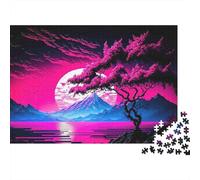 Paesaggio Notte Rosa Luna Puzzle 1000 Pezzi Carta per Adulti Lago da Sogno Relax Concentratione Attività Familiare Decorazione Casa Regalo 52x38cm/1000pcs