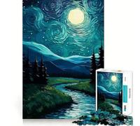 Paesaggio notturno stellato con fiume, puzzle da 1000 pezzi per adolescenti, gioco di logica, divertimento e svago, con bordi trasparenti, oggetto da collezione 38x26cm