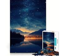 Paesaggio notturno stellato con lago, puzzle da 1000 pezzi per adolescenti, gioco di logica stimolante, divertimento e svago, con bordi trasparenti, oggetto da collezione 50x75cm