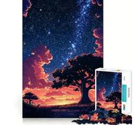 Paesaggio notturno stellato, puzzle da 1000 pezzi per adolescenti, sfida per la mente, divertimento condiviso, risultato chiaro, piacevole sorpresa 38x26cm