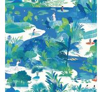 Paesaggio oceanico Carta da parati staccabile e adesiva 45cm x 1000cm, Acquerello astratto tropicale Carta adesiva per mobili da camera da letto, rivestimento murale per la decorazione del piano di l