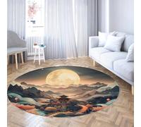 Paesaggio Orientale Illuminato Dalla Luna Rotondo Tappeto Da Asilo Nido Paesaggio Asiatico Cerchio Tappeto Vintage Antiscivolo Area Tappeti per Soggiorno Camera Da Letto Sala Da Pranzo 60cm