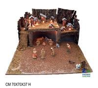 PAESAGGIO PRESEPE NATALIZIO COMPLETO DI NATIVITA' CON CASE E LUCI SU BASE 13460