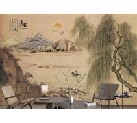 Paesaggio Retrò Disegnato A Mano Salice Volo degli Uccelli In Volo 3D Carta Da Parati Facile Installare Mobili Sfondi Ufficio Divano Camera Letto Sfondo Decorazione Murale-200cm×140cm