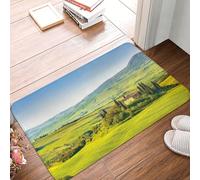 Paesaggio rurale con cipressi lungo il sentiero che conduce all'antica casa colonica del vigneto. Zerbino resistente e morbido per la porta d'ingresso, zerbino di benvenuto, per interni ed esterni, co