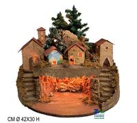 PAESAGGIO SU BASE TONDA CON CAPANNA GROTTA PER PRESEPE CON LUCI ART. 71466