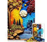 Paesaggio surreale con cascata e città, puzzle da 1000 pezzi per adolescenti, gioco di allenamento mentale, gioco di gruppo, taglio di precisione, regalo per le festività 50x75cm