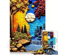 Paesaggio surreale con cascata e città - Puzzle da 1000 pezzi per adulti - Gioco di puzzle per stimolare la mente - Divertimento in casa - Bordo preciso - Oggetto da collezione 38x26cm