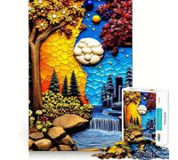 Paesaggio surreale con cascata e città - Puzzle da 1000 pezzi per ragazzi - Gioco di logica - Momento di relax - Bordo di qualità - Regalo perfetto 38x52cm