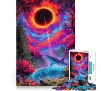 Paesaggio surreale con squalo ed eclissi per adulti, puzzle da 1000 pezzi, puro gioco di logica, momento di pace, taglio netto, regalo sentito 38x26cm