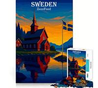Paesaggio svedese con chiesa e bandiera - Puzzle da 1000 pezzi per ragazzi - Sviluppa la memoria - Divertimento lento - Bordi puliti - Regalo di Natale 38x26cm