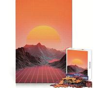 Paesaggio synthwave retrò con griglia, puzzle da 1000 pezzi per adolescenti, design accattivante, rilassante e divertente, decorazione murale con ritagli nitidi (38x26cm)