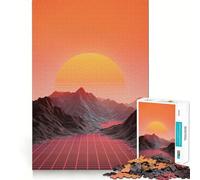 Paesaggio synthwave retrò con griglia, puzzle da 1000 pezzi per adulti, stimola la memoria, allevia l'ansia, bordi precisi, sorpresa natalizia (50x75cm)