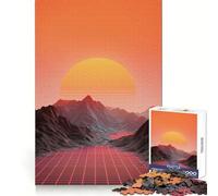 Paesaggio synthwave retrò con griglia, puzzle da 1000 pezzi per adulti, stimola la memoria, allevia l'ansia, bordi precisi, sorpresa natalizia (50x75cm)