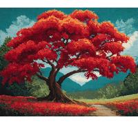 Paesaggio Tappeto Annodato Da Realizzarealbero Rosso Fantasy Kit Per Punto Croce Per Bambini E Adulti,Kits Per Realizzare Tappeti Con Uncinetto,Set Per Arazzo All'Uncinetto 23x35in