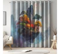 Paesaggio tende cameretta Multicolore, tende oscuranti, tende termiche, tende con occhielli, Isola Fluttuante Foresta Autunno Acquerello, privacy, 140 x 260 cm, isolamento termico, riduzione luce