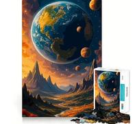 Paesaggio terrestre surreale con pianeti, puzzle da 1000 pezzi per adolescenti, gioco cognitivo, svago rilassante, assemblaggio di motivi, opera d'arte 38x26cm