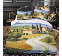 Paesaggio toscano Set Di Copripiumino 3 Pezzi microfibra stampa di 3D con federa con cerniera decorazione per camera da letto Campagna italiana copripiumino for adulti e bambini Single（140x200cm）