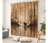 Paesaggio Tramonto Orso Disperso Tende Oscuranti per Interni 2 Pezzi, Termiche Isolanti Anti-Rumore con Anelli oscuranti, per soggiorno cameretta dei bambini, Beige, 140 x 245 cm
