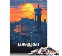 Paesaggio urbano di Edimburgo, Scozia, al tramonto, 1000 puzzle in legno per adulti, puzzle per adulti, puzzle di forme uniche, regali, puzzle per giochi di famiglia (75x50 cm)