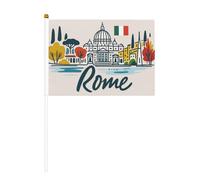 Paesaggio urbano di Roma con bandiere italiane da sventolare, confezione da 6 e 10 bandierine da sventolare, palmari, per sfilate, feste, bar, compleanni