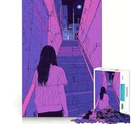 Paesaggio urbano notturno con donna - Puzzle da 1000 pezzi per adulti - Giocattolo intelligente per attività domestiche - Taglio preciso - Decorazione murale (38x26cm)
